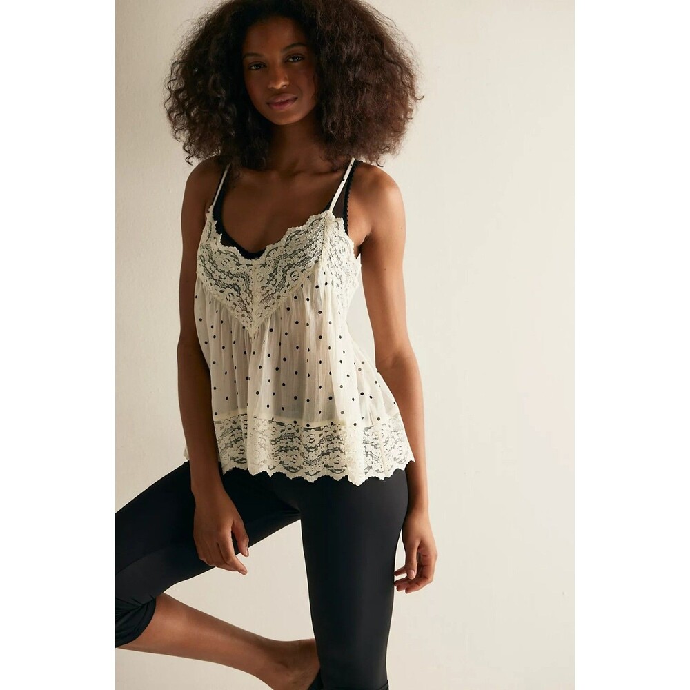 Intimately Free People Fiona Printed Cami Blouse Top Sleeveless Lace M 289534 - Picture 2 of 9
